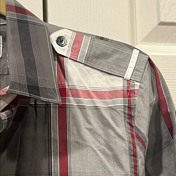Express Men's Checkered Shirt - Charcoal, Crimson, and Ivory - Picture 8 of 10